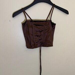 Divided Brown Ruched Crop Bustier Camisole Small NWT